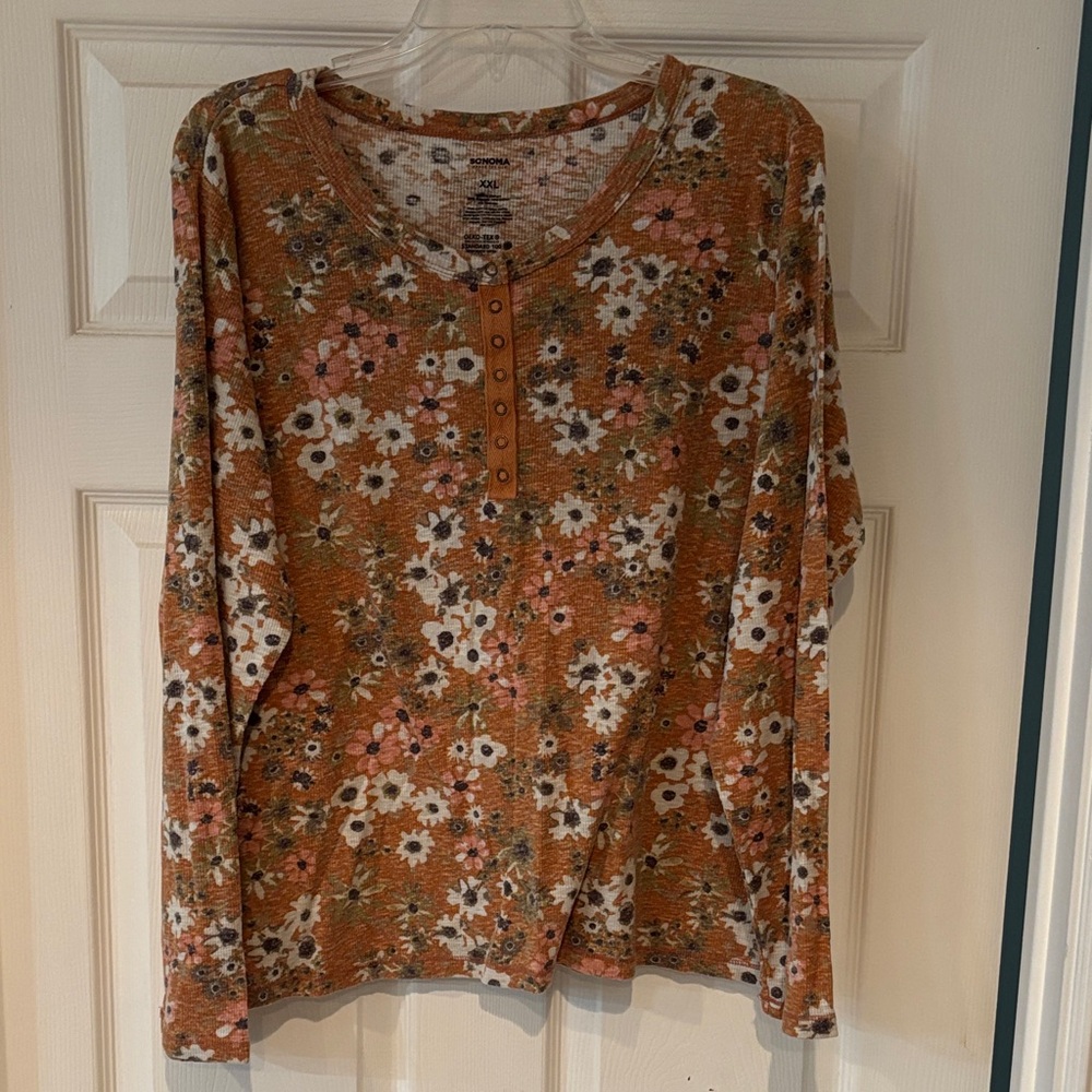 Sonoma Floral Long Sleeve Top - Orange and White